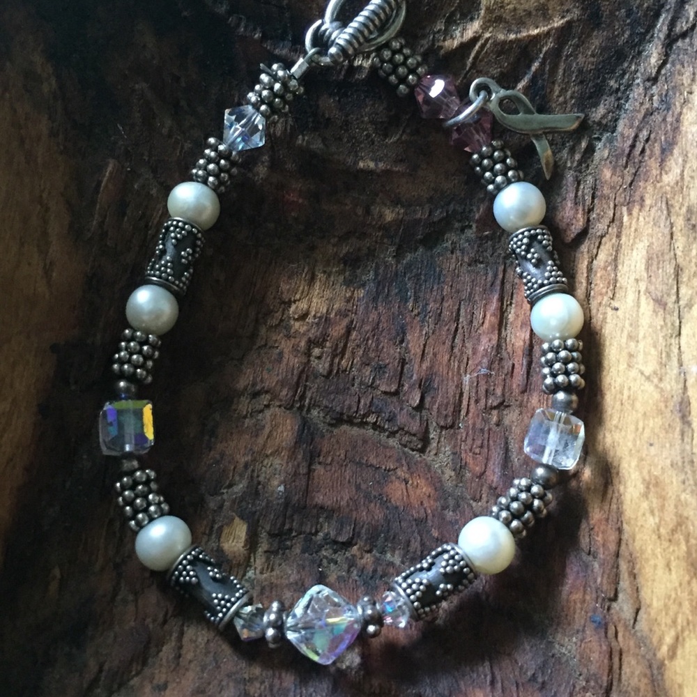 Sterling silver crystal breast cancer bracelet